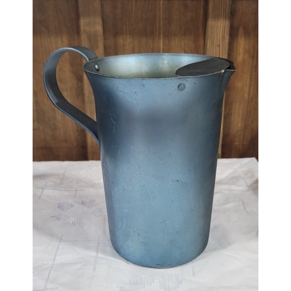 MCM VINTAGE AQUA/BLUE ALUMINUM PITCHER Made in Italy 8" Tall, Flamingo by NASCO